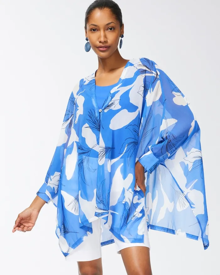 Chico039s Cuffed Ruana Amparo Blue Women Tops