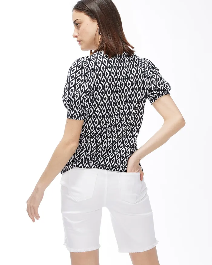Chico039s Diamond Puff Sleeve Slub Tee Black Women Tops