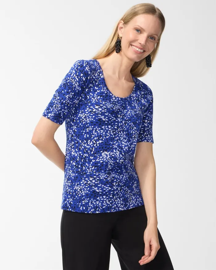 Chico039s Dot Print Everyday Cotton Tee Blue Grotto Women Tees