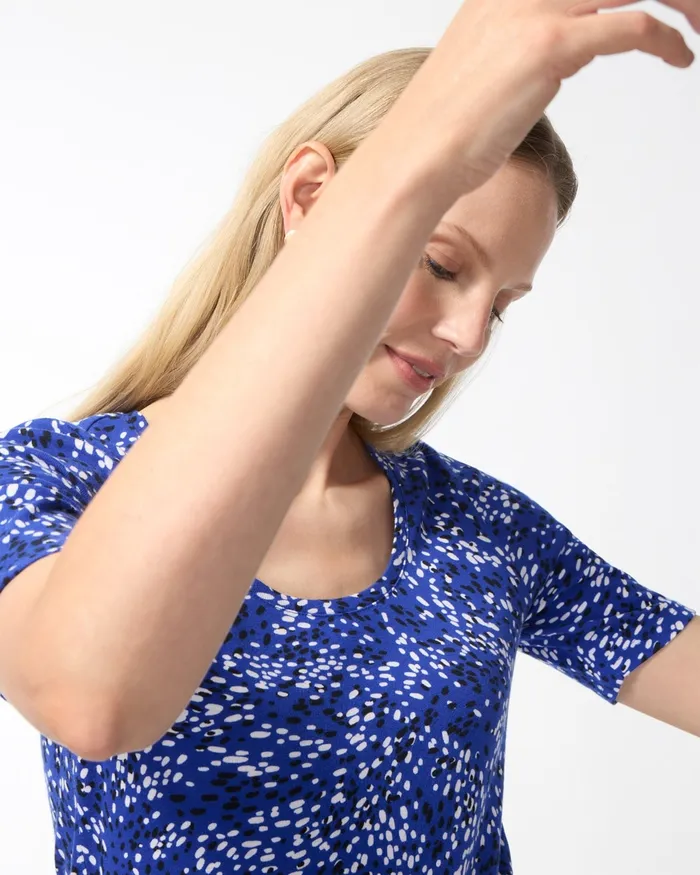 Chico039s Dot Print Everyday Cotton Tee Blue Grotto Women Tees