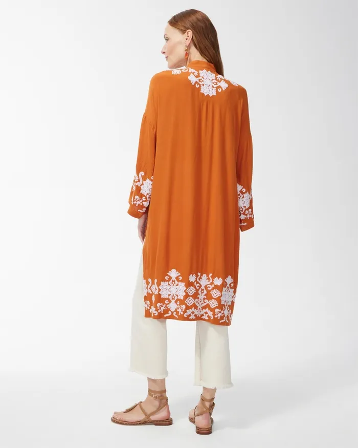 Chico039s Embroidered Kimono Burnished Clay Women Tops