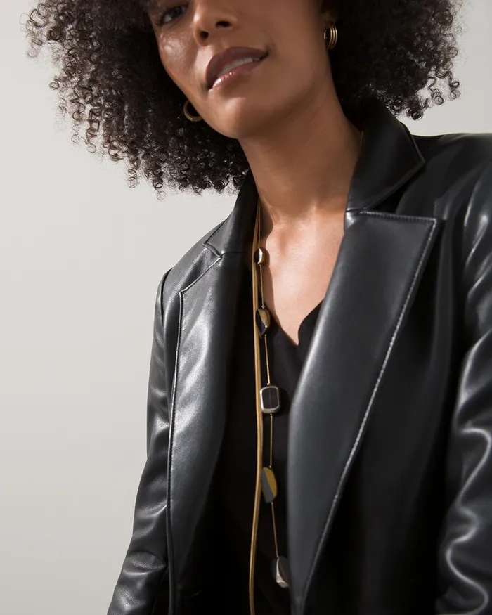 Chico039s Faux Leather Blazer Black Women Jackets and Coats