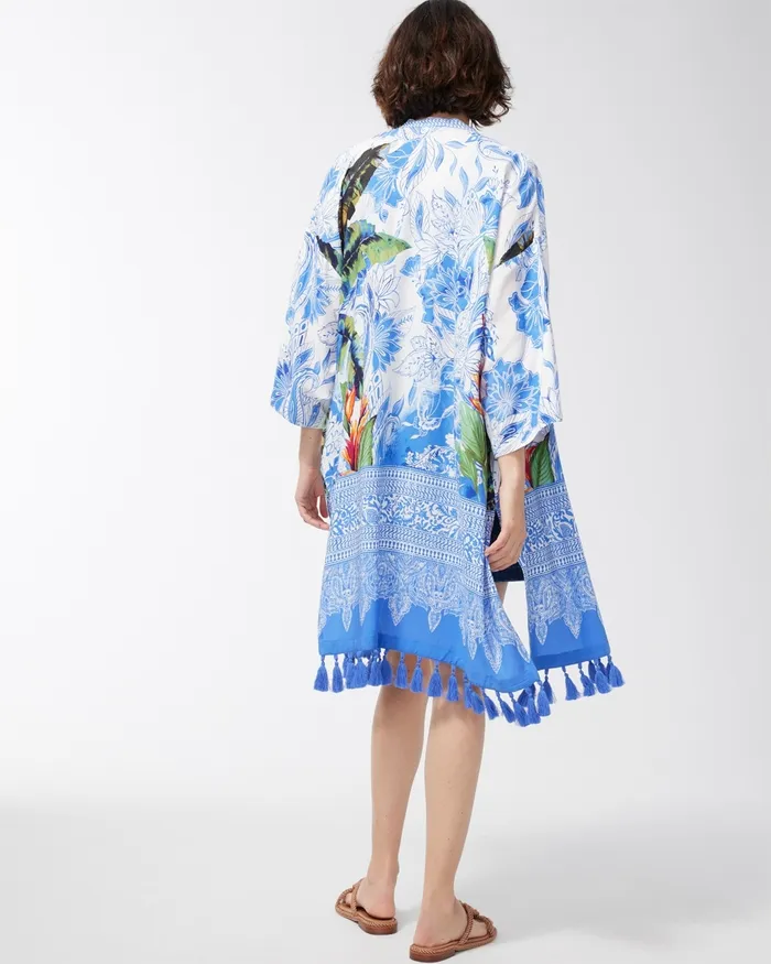 Chico039s Floral Print Kimono Amparo Blue Women Tops