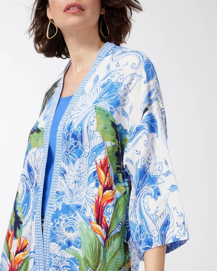 Chico039s Floral Print Kimono Amparo Blue Women Tops