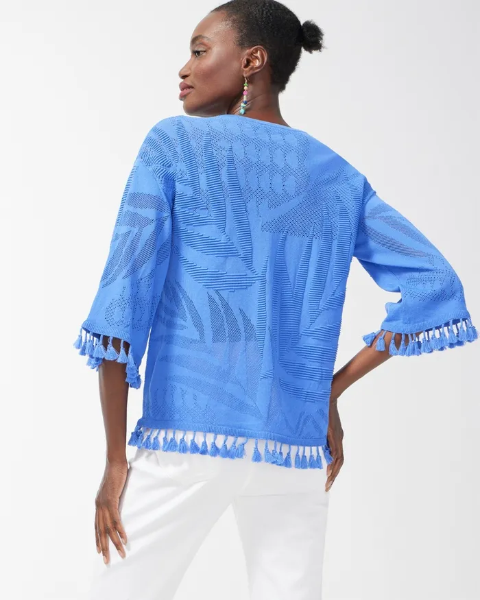 Chico039s Fringe Pullover Top Classic Navy Women Sweaters