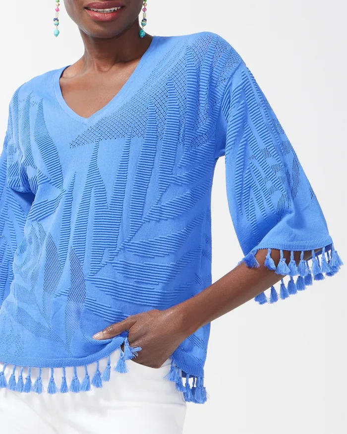 Chico039s Fringe Pullover Top Classic Navy Women Sweaters