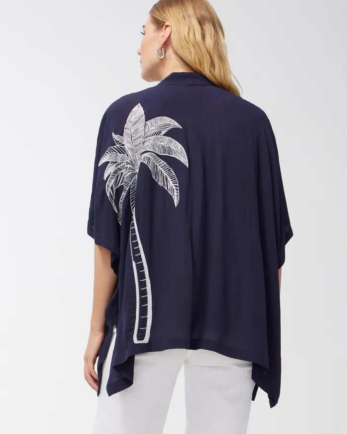 Chico039s Gauze Embroidered Ruana Classic Navy Women Tops