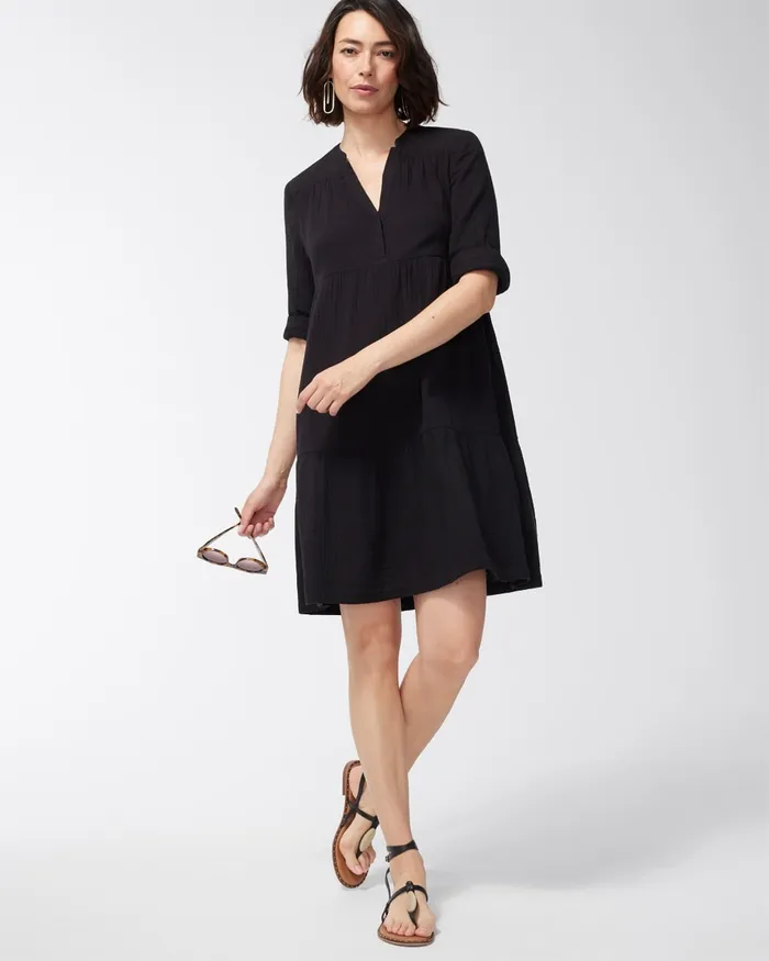 Chico039s Gauze Tiered Dress Alabaster Women Dresses and Skirts