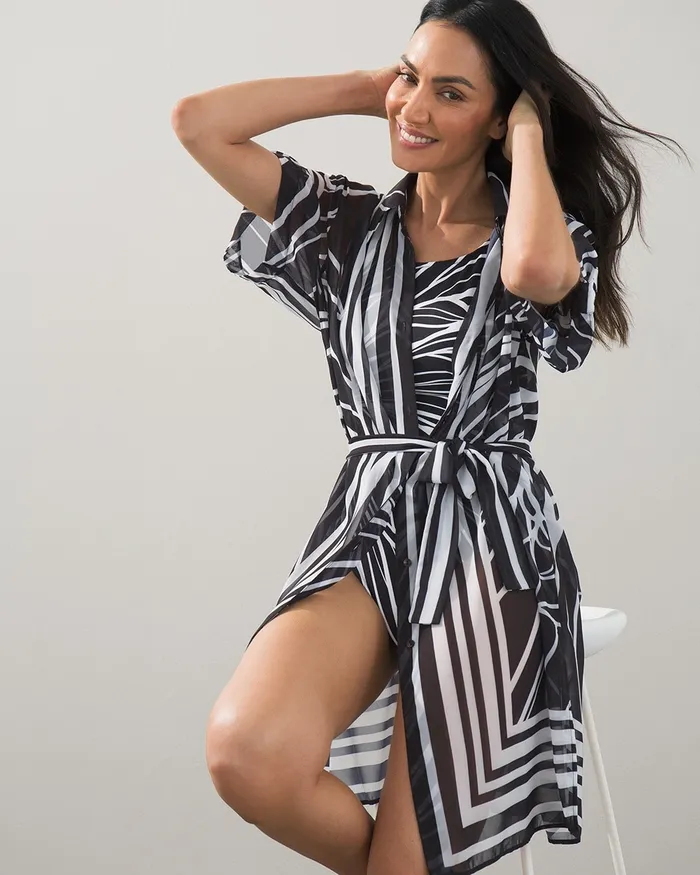 Chico039s Gottex Blouse Coverup BlackWhite Women Swim