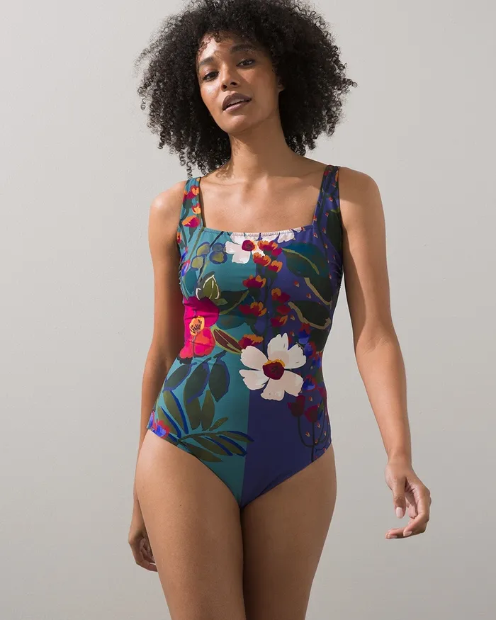 Chico039s Gottex Floral Square Neck Swimsuit Multi Women Swim