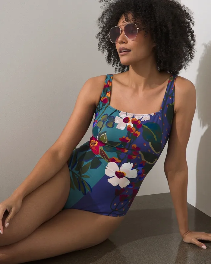 Chico039s Gottex Floral Square Neck Swimsuit Multi Women Swim