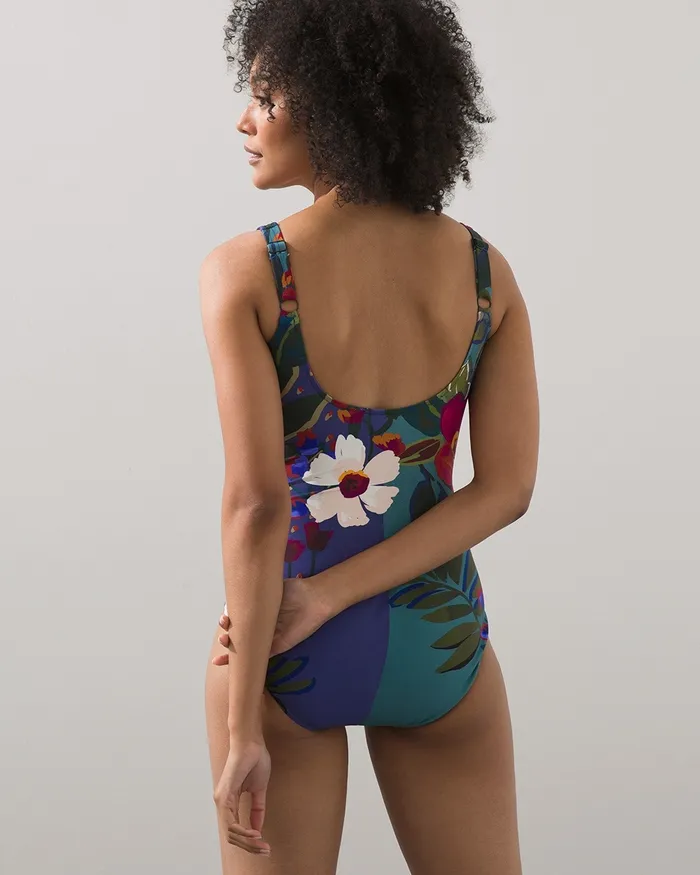 Chico039s Gottex Floral Square Neck Swimsuit Multi Women Swim