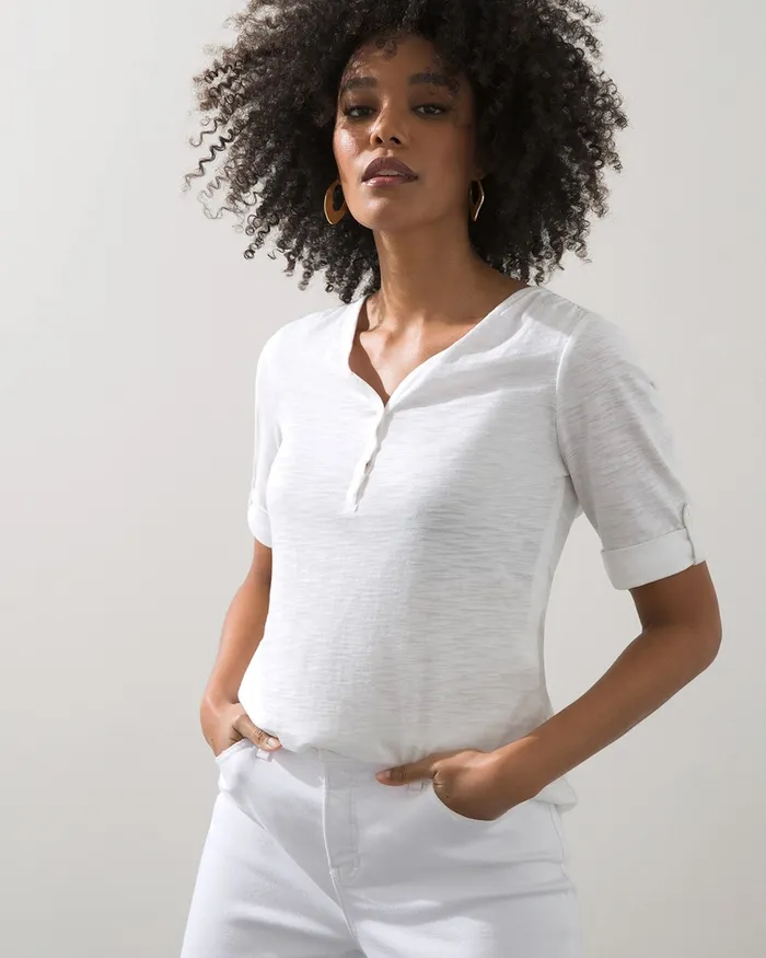 Chico039s Henley Elbow Sleeve Slub Tee Alabaster Women Tees