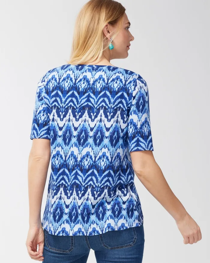 Chico039s Ikat Button Detail Cotton Slub Tee Amparo Blue Women Tees