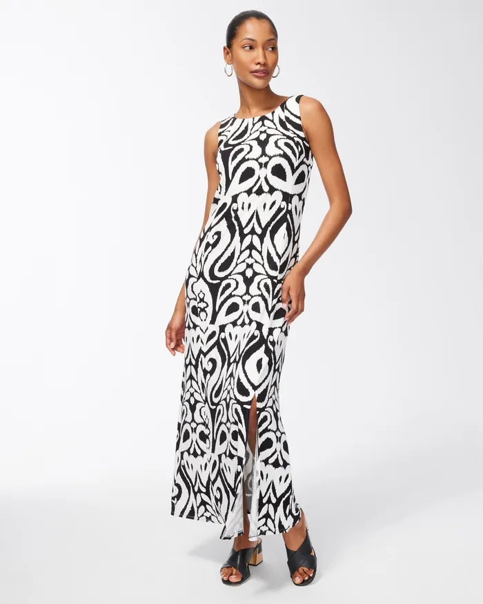 Chico039s Ikat Print Sleeveless Maxi Dress AlabasterBlack Women Dresses and Skirts