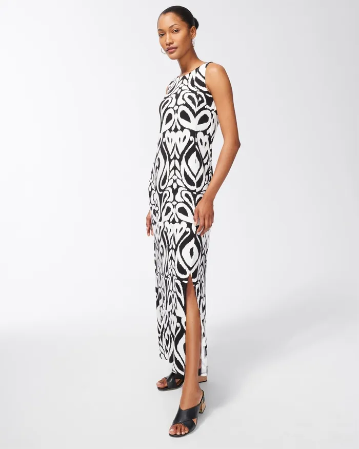Chico039s Ikat Print Sleeveless Maxi Dress AlabasterBlack Women Dresses and Skirts