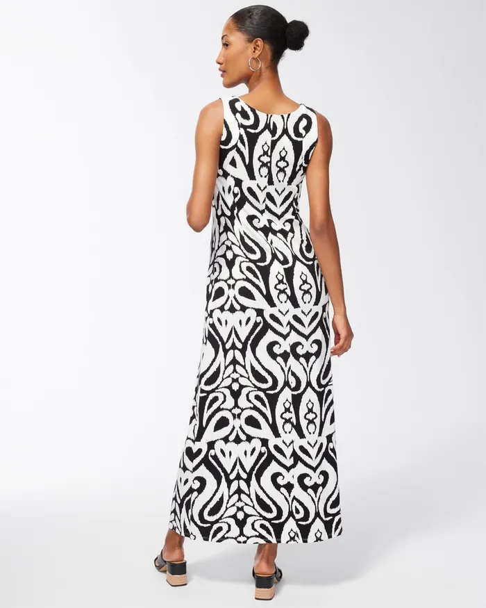 Chico039s Ikat Print Sleeveless Maxi Dress AlabasterBlack Women Dresses and Skirts