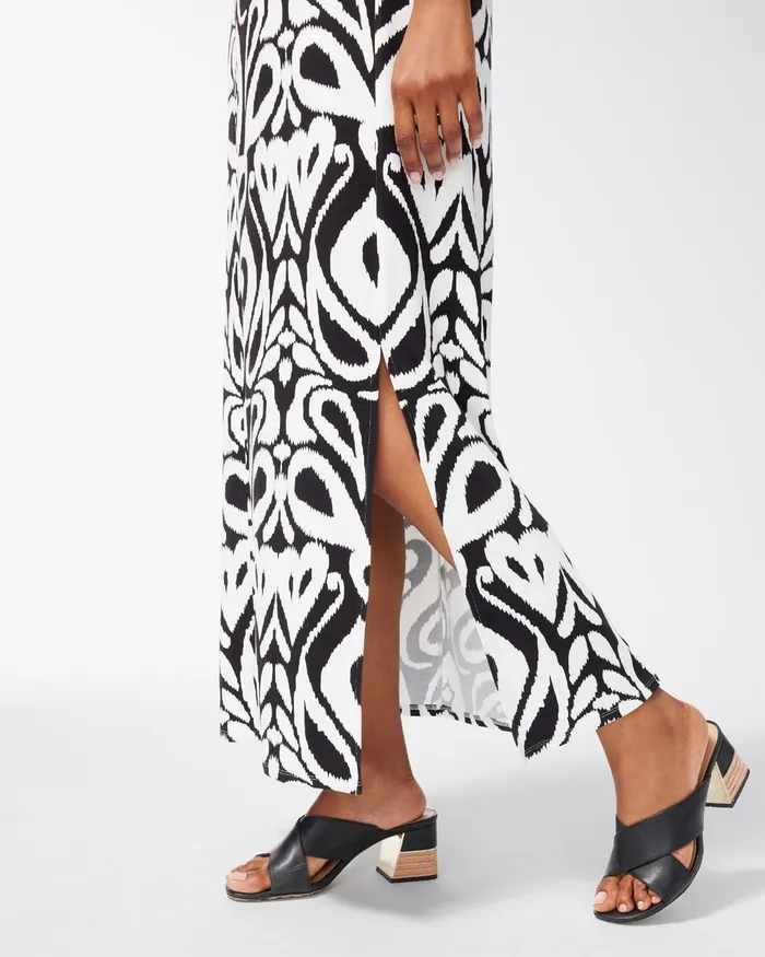Chico039s Ikat Print Sleeveless Maxi Dress AlabasterBlack Women Dresses and Skirts