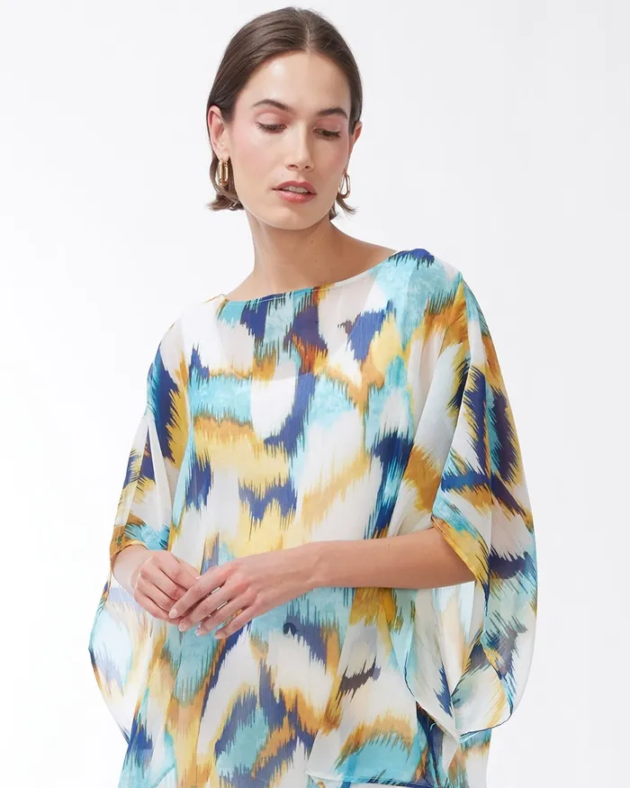 Chico039s Ikat Side Tie Poncho Sol Yellow Women Tops
