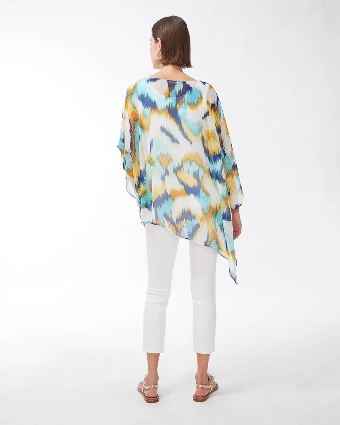 Chico039s Ikat Side Tie Poncho Sol Yellow Women Tops