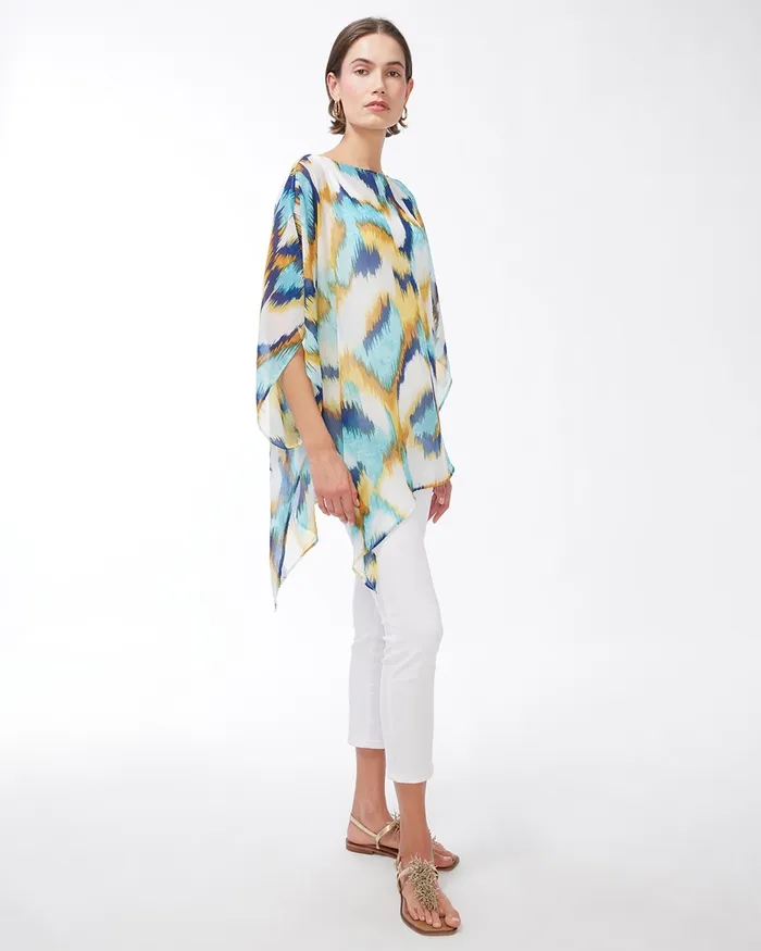 Chico039s Ikat Side Tie Poncho Sol Yellow Women Tops