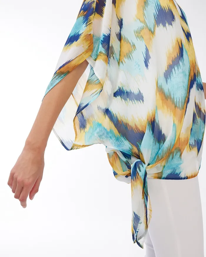 Chico039s Ikat Side Tie Poncho Sol Yellow Women Tops