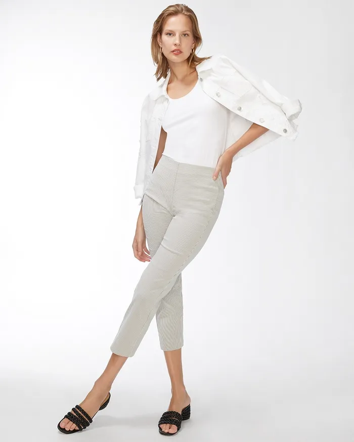 Chico039s Juliet Icon Stripe Straight Crops BlackWhite Women Pants