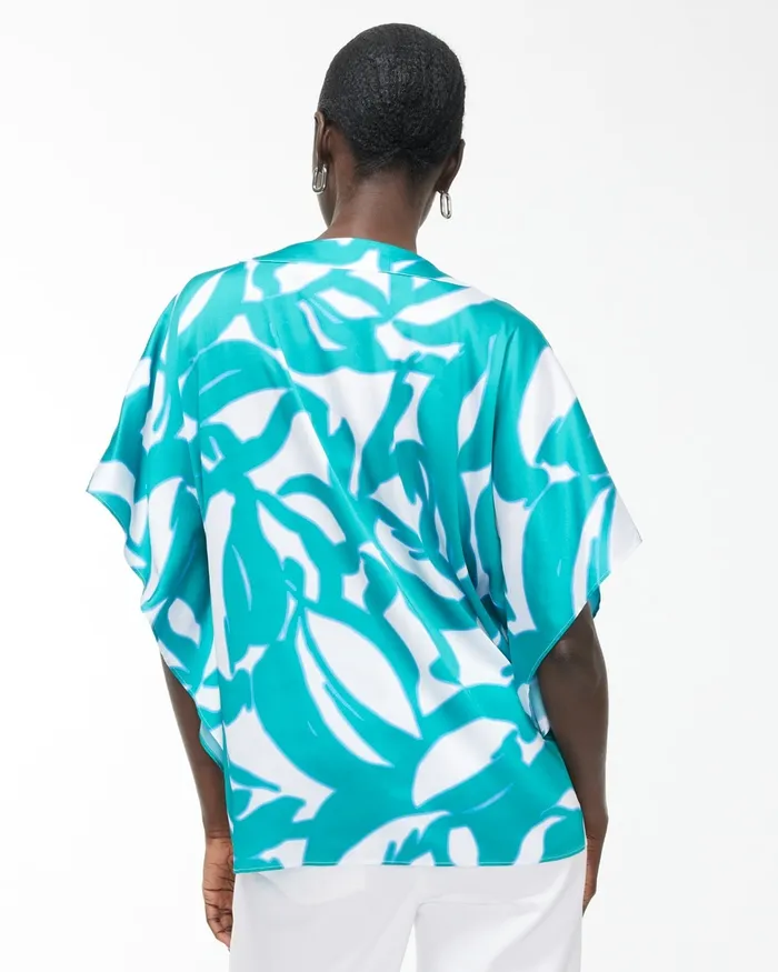 Chico039s Leaf Print TieFront Top Harbour Green Women Tops