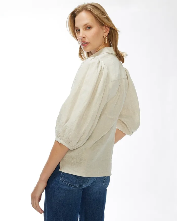 Chico039s Linen Billow Sleeve Shirt Oatmeal Women Tops