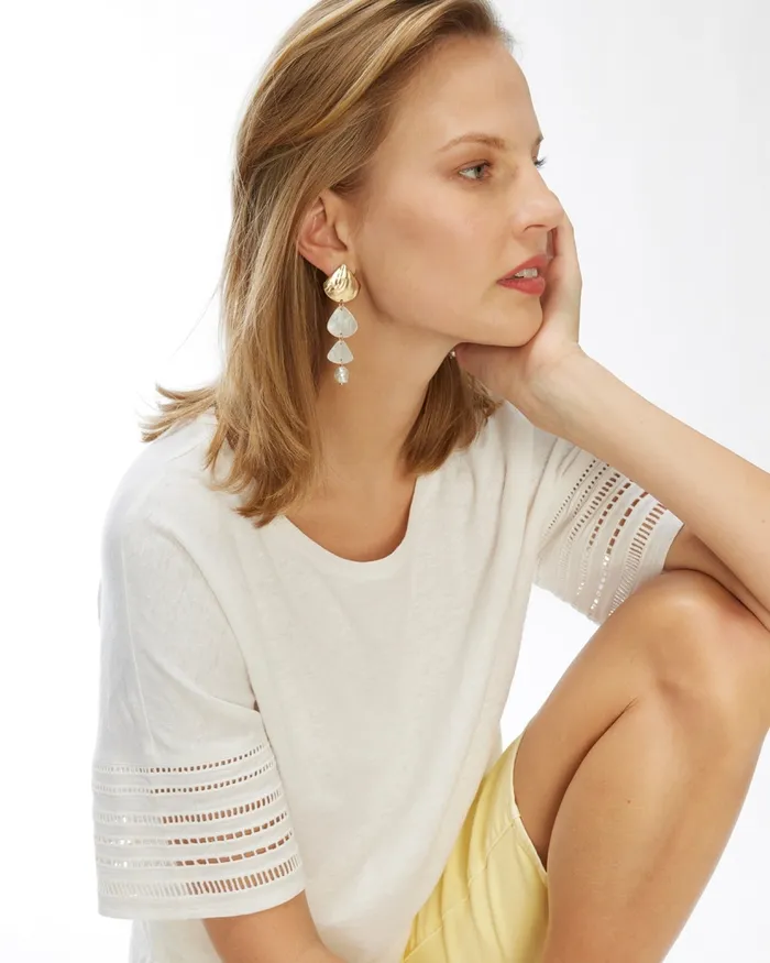Chico039s LinenBlend Cutwork Tee Alabaster Women Tees