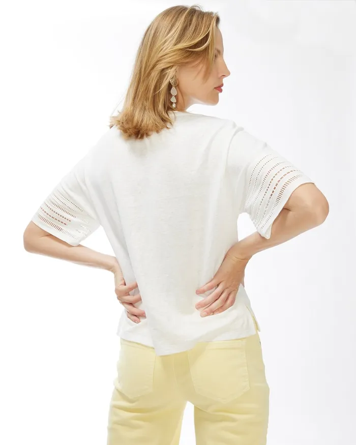 Chico039s LinenBlend Cutwork Tee Alabaster Women Tees