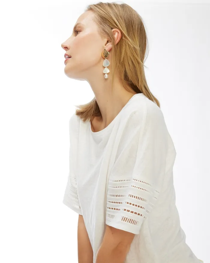 Chico039s LinenBlend Cutwork Tee Alabaster Women Tees