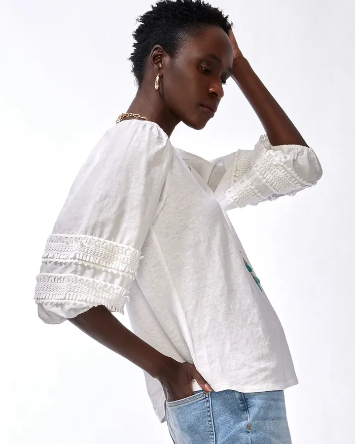 Chico039s LinenBlend Pom Sleeve Tee Alabaster Women Tees