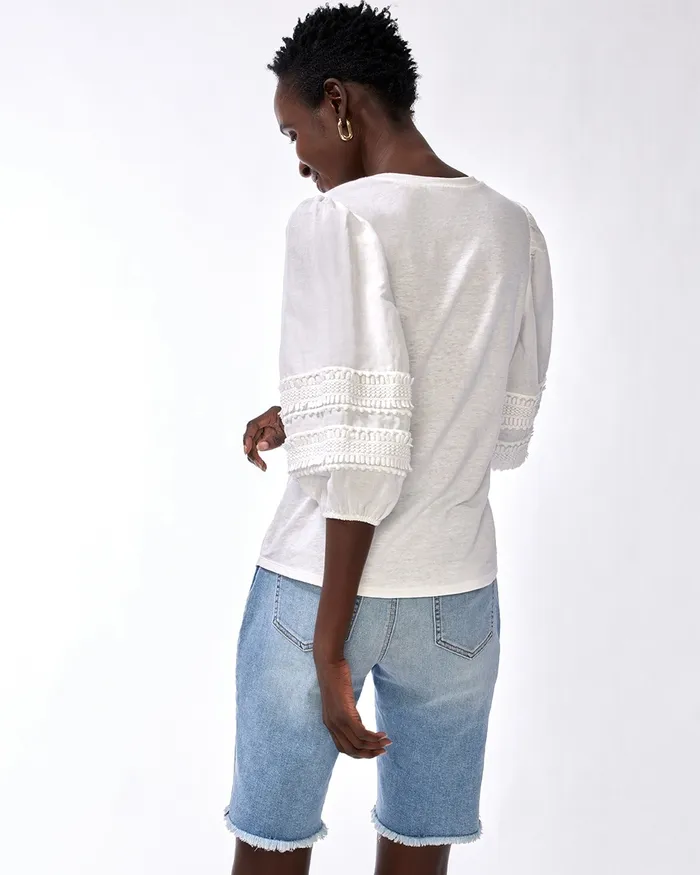 Chico039s LinenBlend Pom Sleeve Tee Alabaster Women Tees