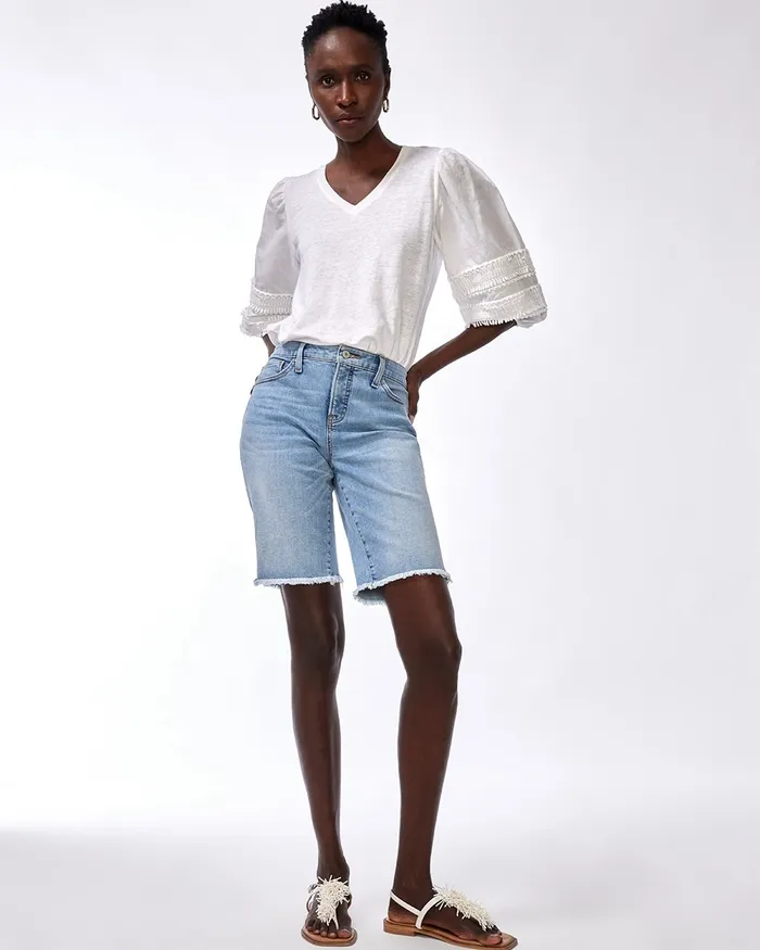 Chico039s LinenBlend Pom Sleeve Tee Alabaster Women Tees