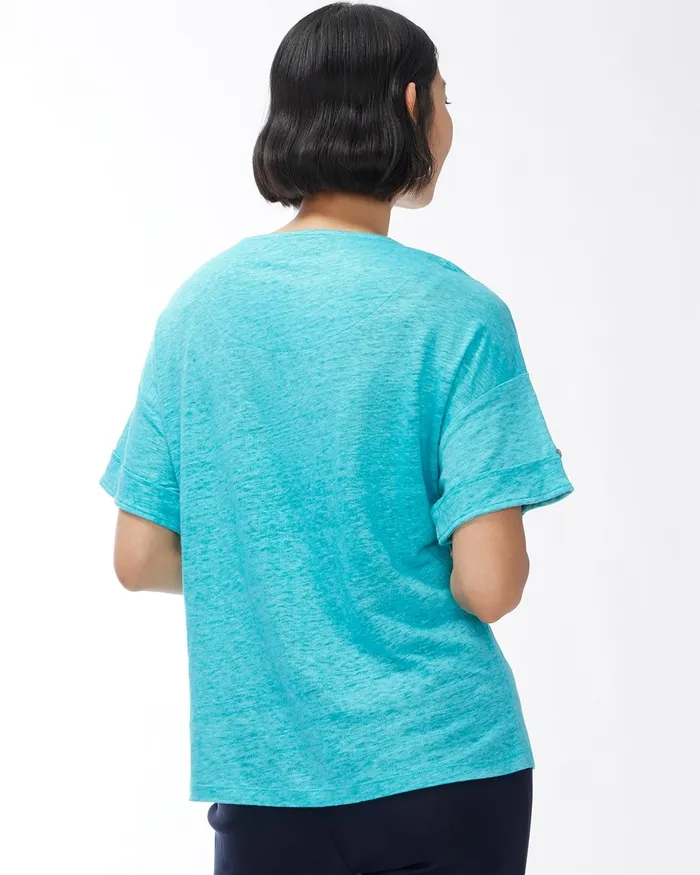 Chico039s Linen Floral Relaxed Tee Agua Azul Women Tops