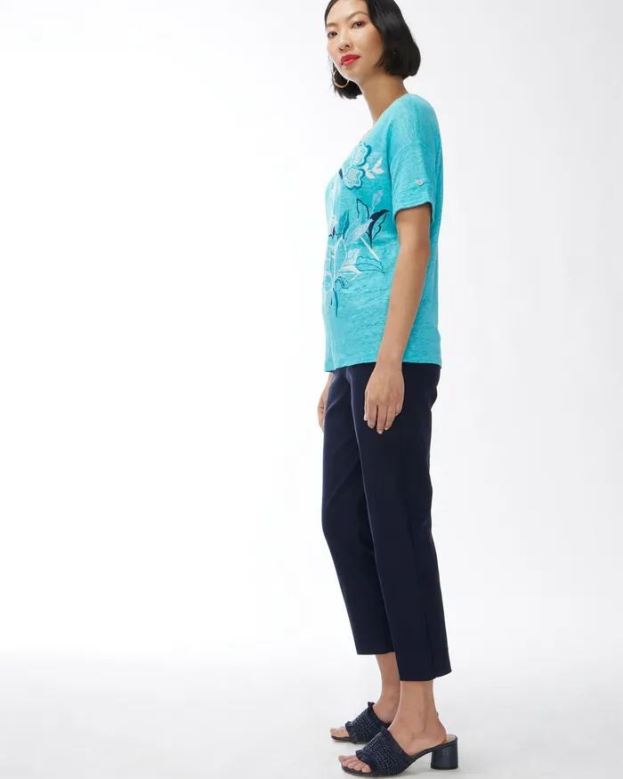 Chico039s Linen Floral Relaxed Tee Agua Azul Women Tops