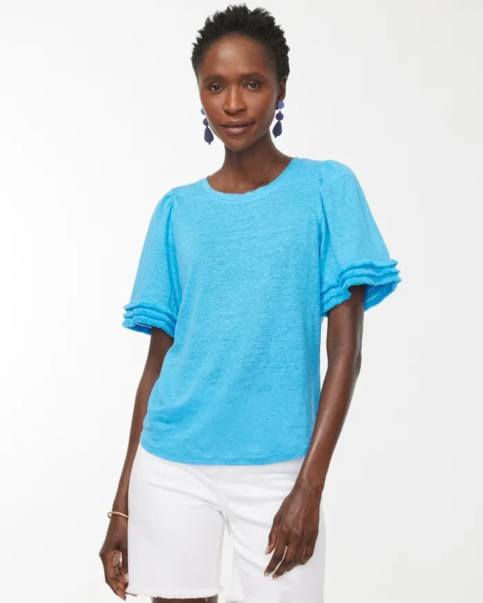 Chico039s Linen Fringe Sleeve Tee Mango Ice Women Tees