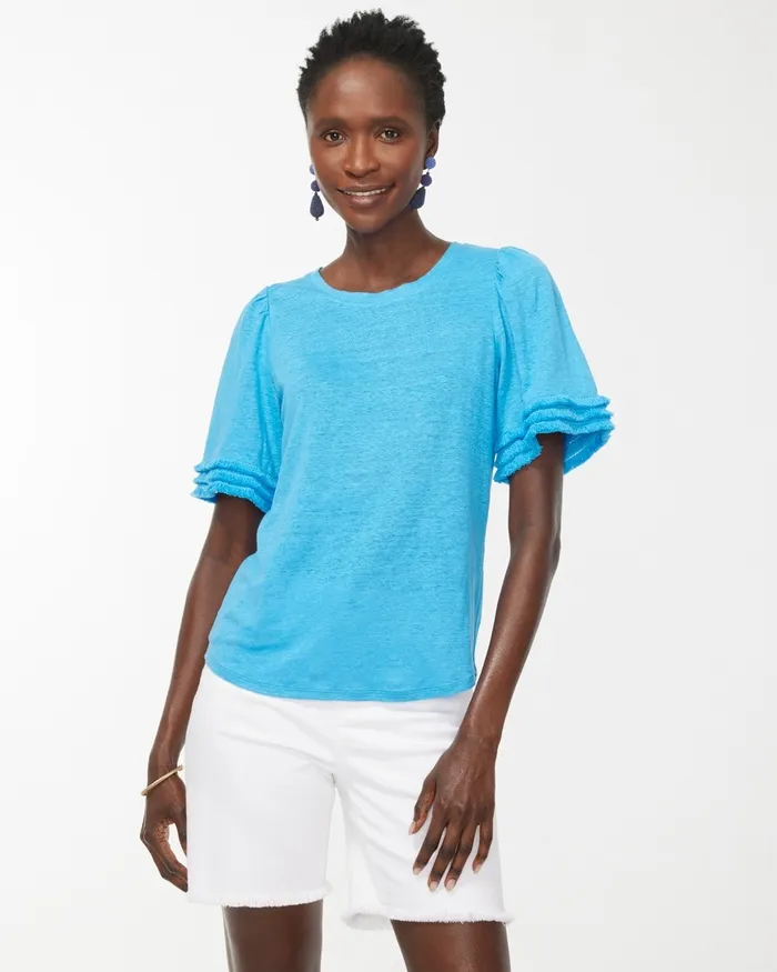 Chico039s Linen Fringe Sleeve Tee Mango Ice Women Tees