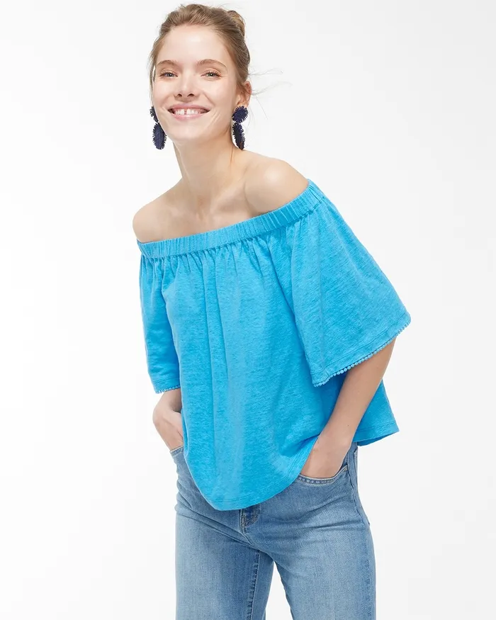 Chico039s Linen OffShoulder Top Mango Ice Women Tees