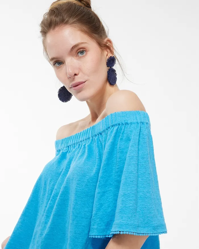 Chico039s Linen OffShoulder Top Mango Ice Women Tees