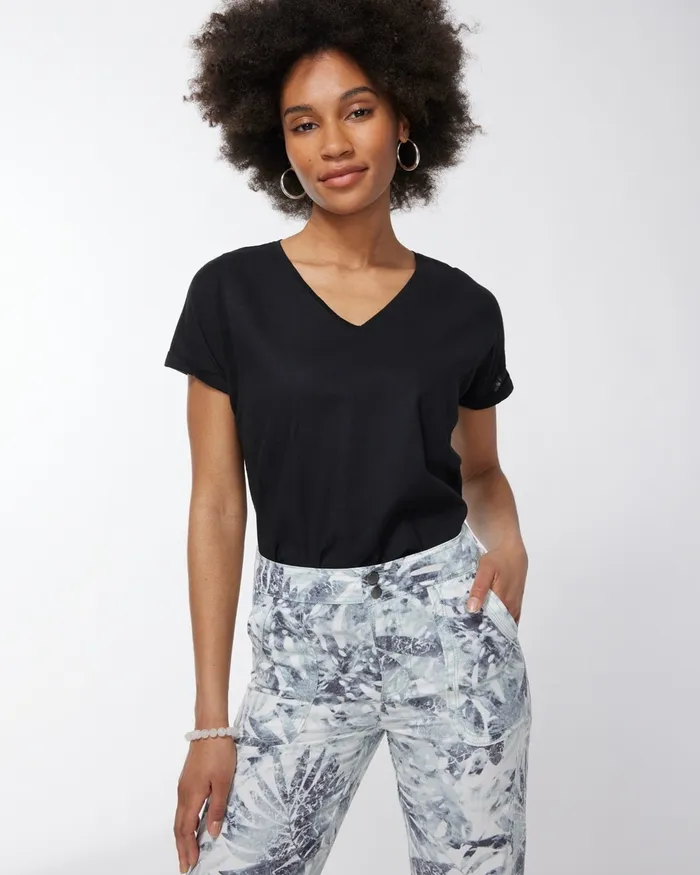 Chico039s Linen Seamed Tee Black Women Tees