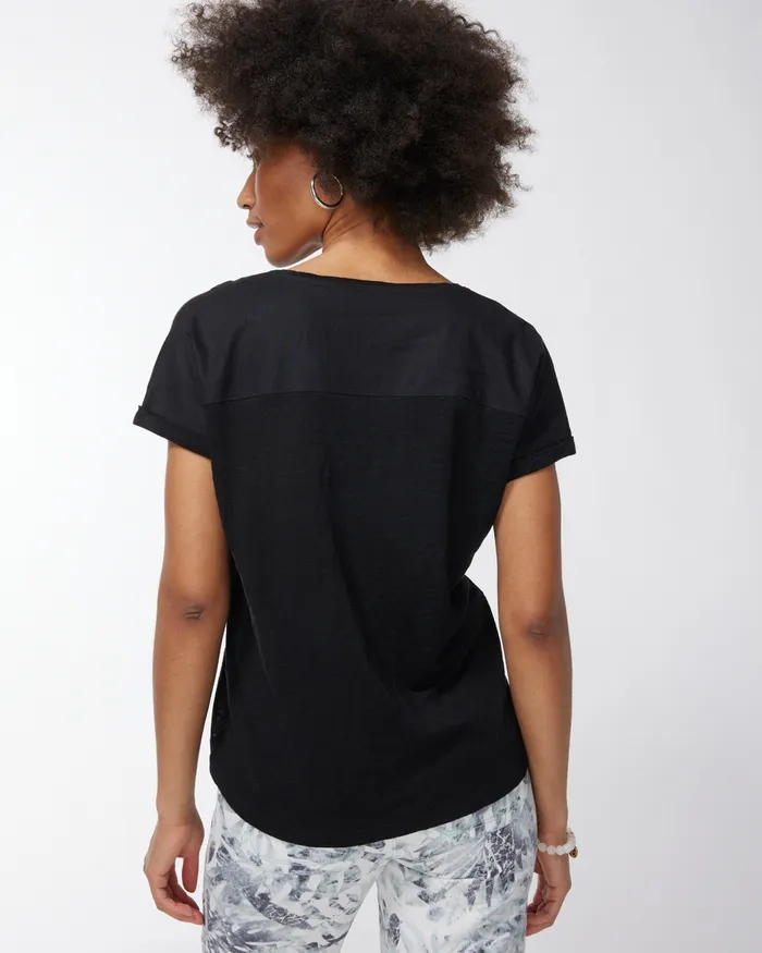 Chico039s Linen Seamed Tee Black Women Tees