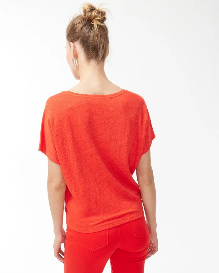 Chico039s Linen Tie Front Tee Flame Scarlet Women Tops
