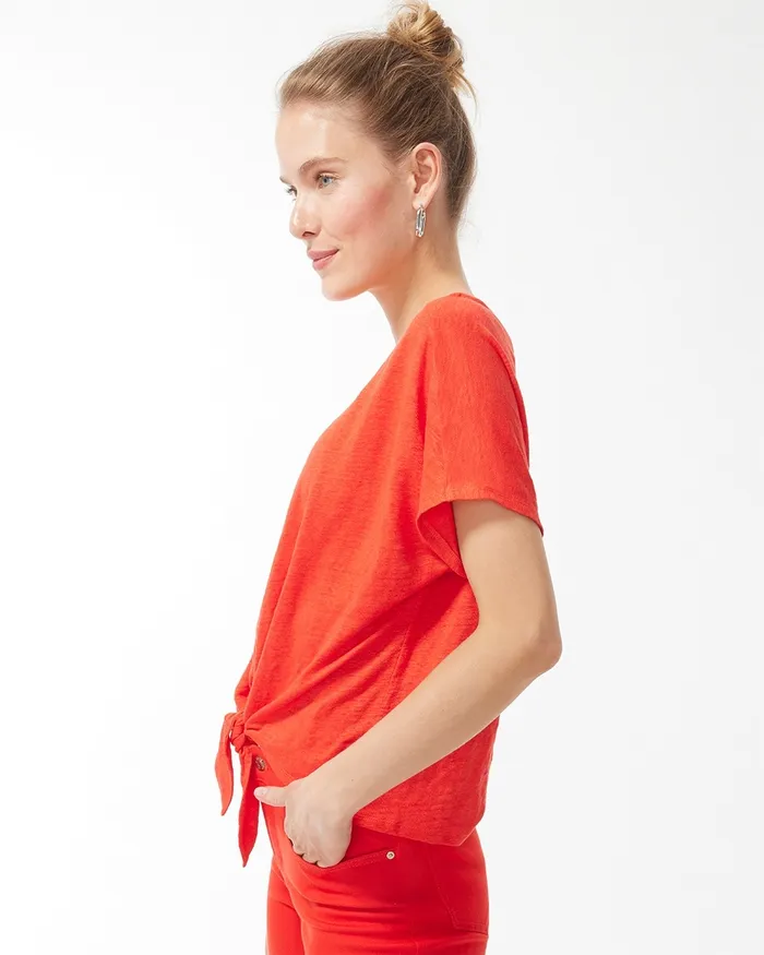 Chico039s Linen Tie Front Tee Flame Scarlet Women Tops