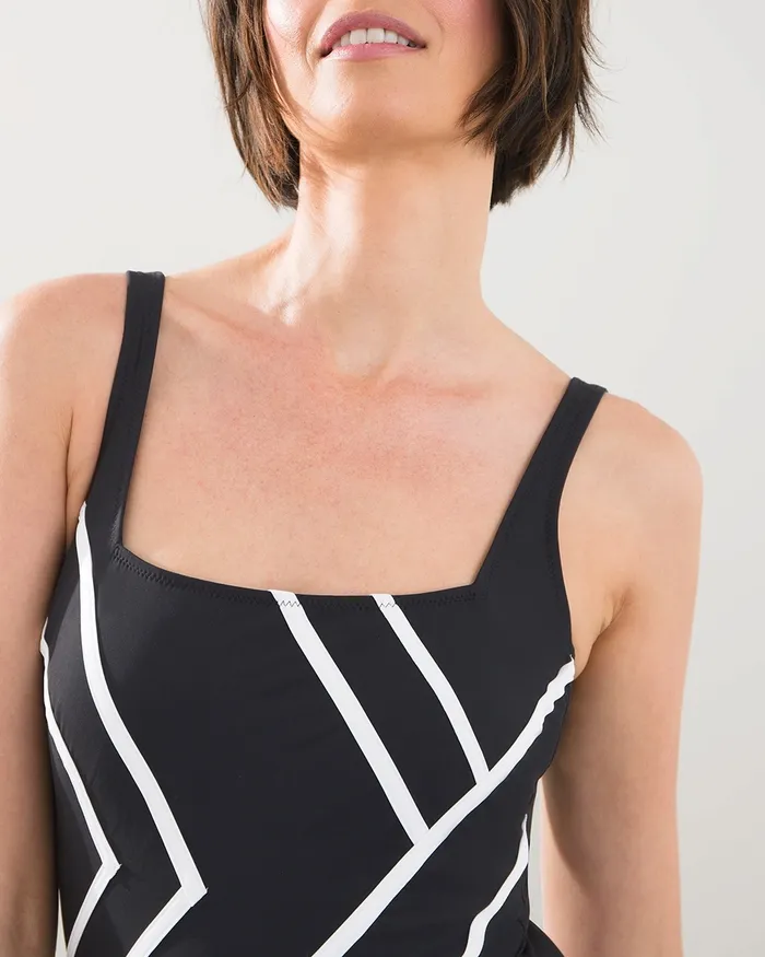 Chico039s Mirage Square Neck Swimsuit Black Women Swim
