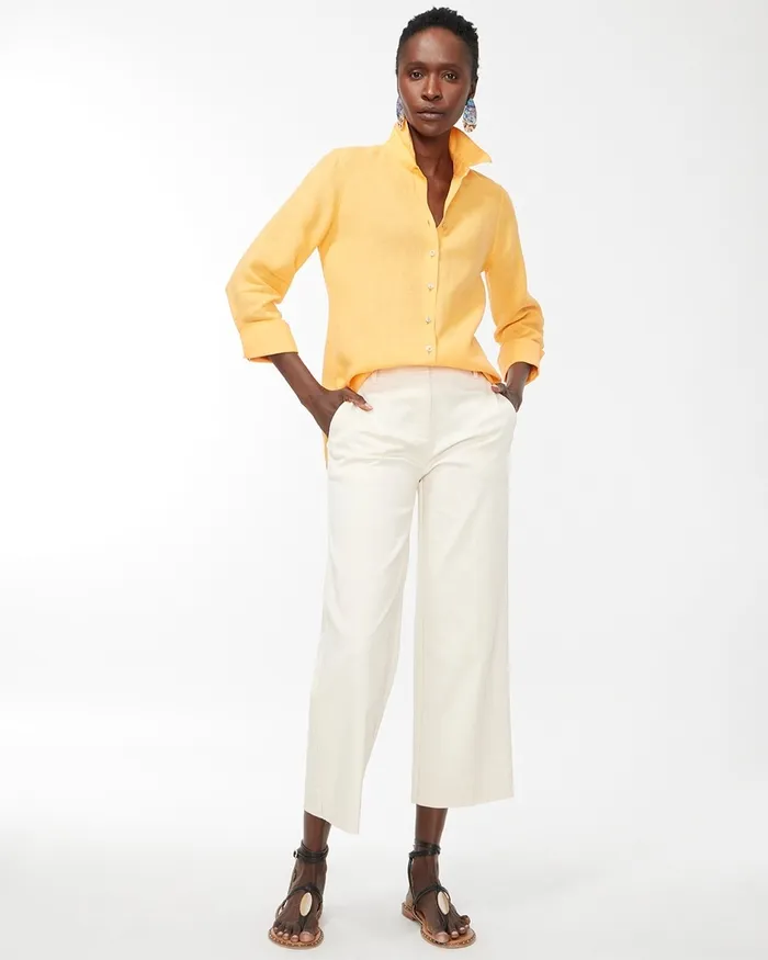 Chico039s No Iron Linen 34 Sleeve Shirt Flame Scarlet Women Matching Sets