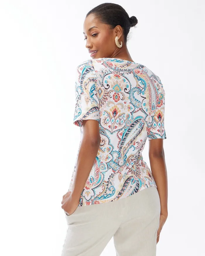 Chico039s Paisley Pima Elbow Sleeve Tee Optic White Women Tees