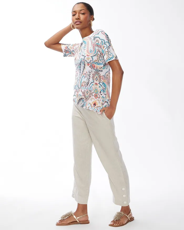 Chico039s Paisley Pima Elbow Sleeve Tee Optic White Women Tees