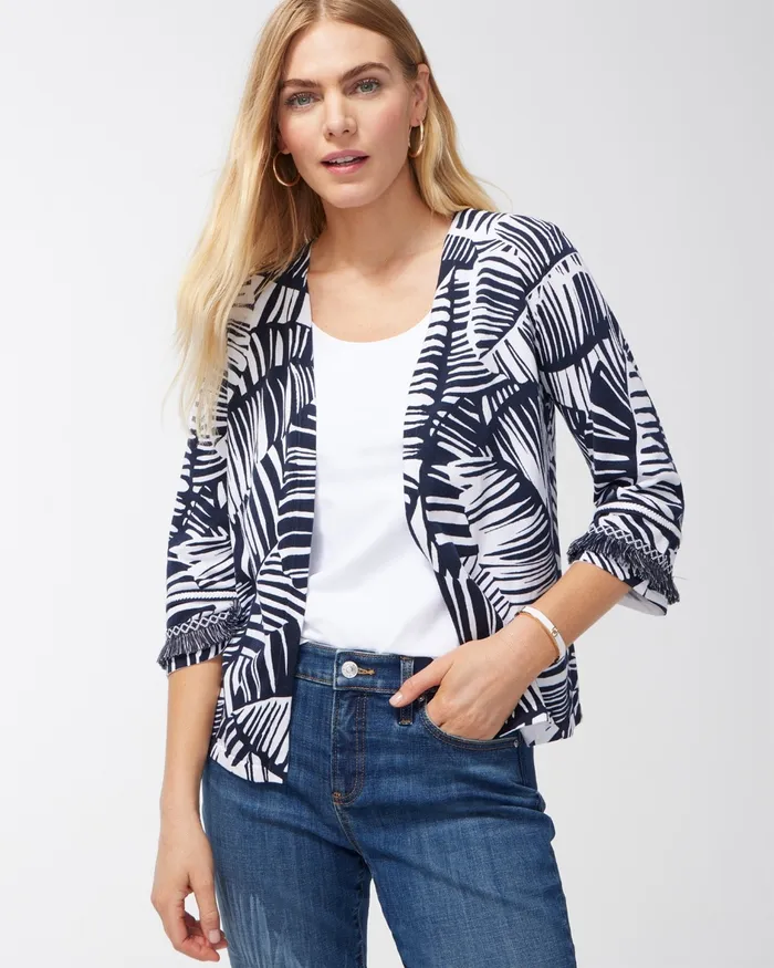 Chico039s Palm Print Cardigan Classic Navy Women Sweaters